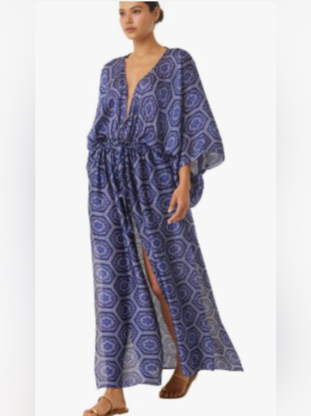 MISA Los Angeles Veruska Robe Blue Lapis Tile Print Maxi Swim Cover